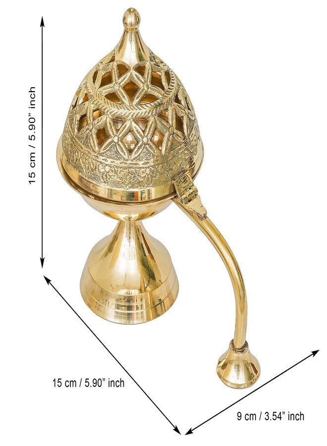 Webelkart Antique Brass Gold Dhoop Dani, Sambrani Holder |Loban Dani |Aarti Brass Dani/Dhoop Dani Burner for Home Decor|Dhoop Batti Stand with Handle (6" Inches) - Image 3